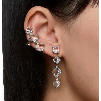 Swarovski Millenia ear cuff Set (2), Asymmetrical design, White, Rhodium plated