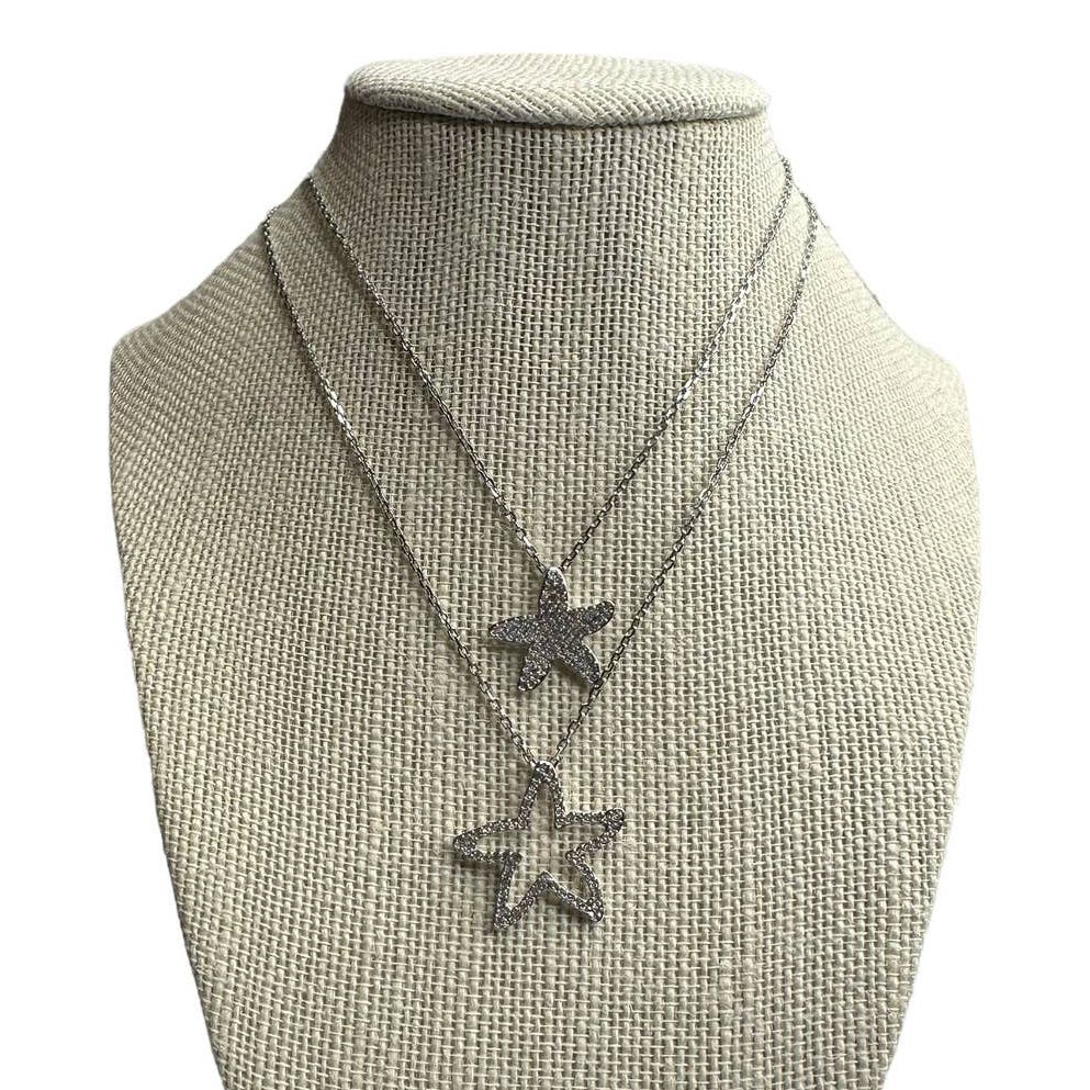 Swarovski Starfish Jewelry Set 2 Chains Necklace + Earrings Stars Set Travel Exclusive