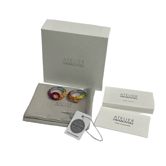 Swarovski Atelier Tigris ring Set (2), size 58/8 Mixed cuts, Water droplets, Multicolored, Rhodium plated New