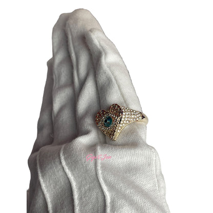 Swarovski Lucky Goddess Heart  EVIL EYE Ring Gold Tone Size 58 EUR / 8 USA