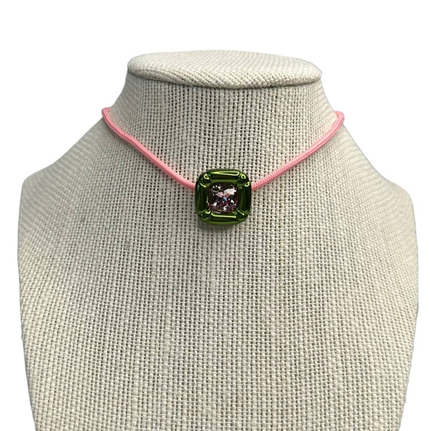 Swarovski Dulcis Cushion cut, Green choker Necklace