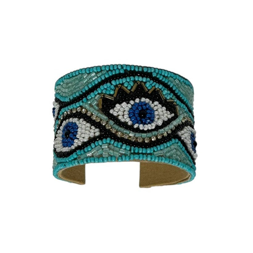 Evil Eye Seed Bead Wide Cuff Bracelet New