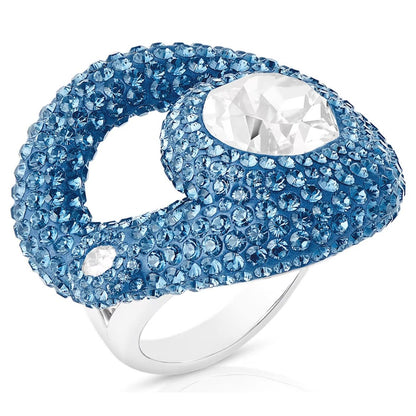 Swarovski Tigris ring Mixed cuts, Water droplets, Blue, Palladium plated