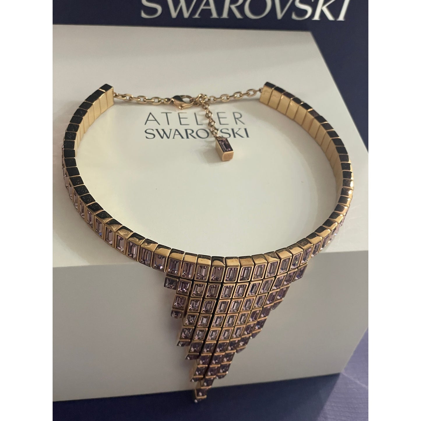 Swarovski Atelier Fluid Statement Necklace Violet, Rose-gold tone plated new