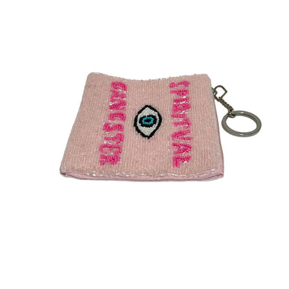 Gigi Spiritual Ganster Small Pouch Key Ring Evil Eye Design Pink/White New