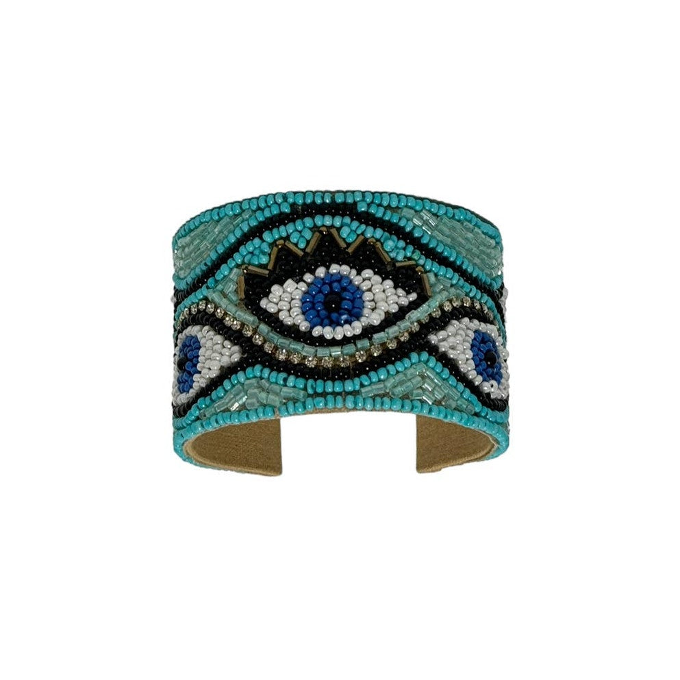 Evil Eye Seed Bead Wide Cuff Bracelet New