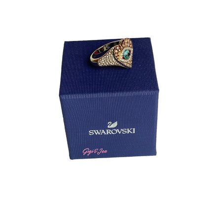 Swarovski Lucky Goddess Heart  EVIL EYE Ring Gold Tone Size 58 EUR / 8 USA
