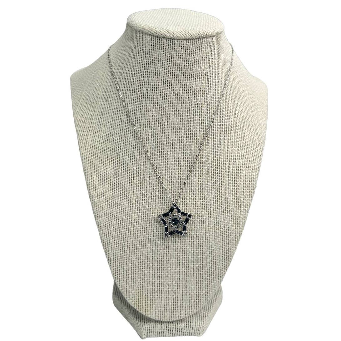 Swarovski Stella pendant Mixed cuts, Star, Long, Blue, Rhodium plated Necklace