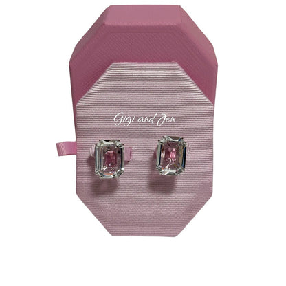 Swarovski Chroma stud earrings Octagon cut, Pink, Rhodium plated