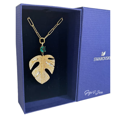 Swarovski Gold and Multi Tropical Leaf Pendant Necklace