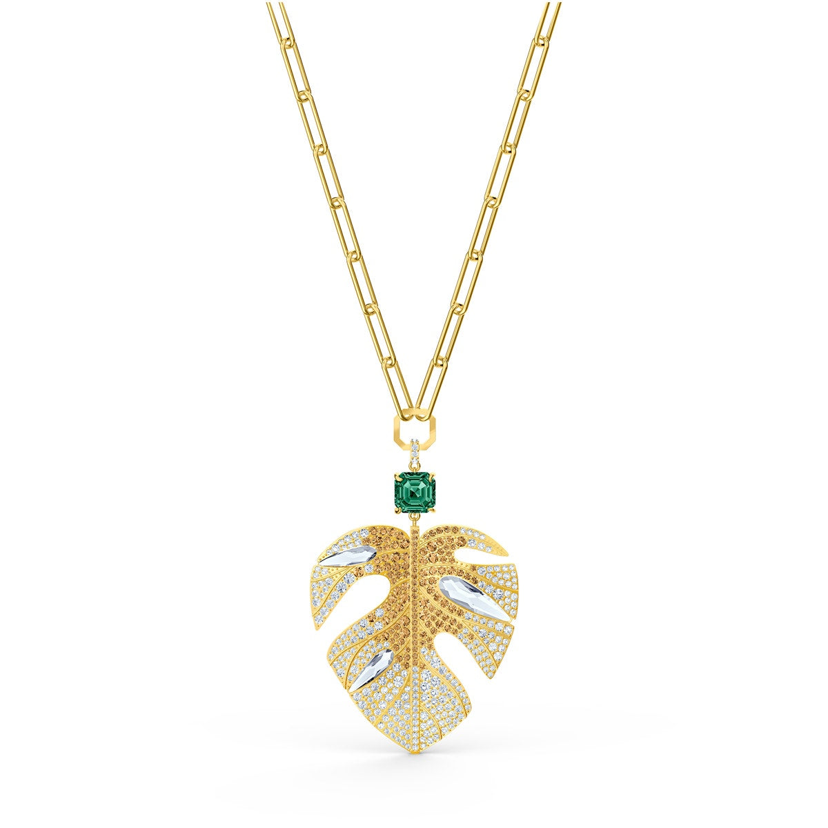 Swarovski Gold and Multi Tropical Leaf Pendant Necklace