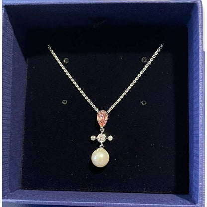 Swarovski Perfection Silver Necklace Pink RHS Crystal Pearl New