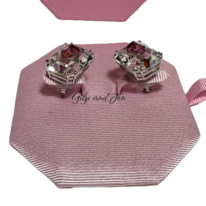 Swarovski Chroma stud earrings Octagon cut, Pink, Rhodium plated