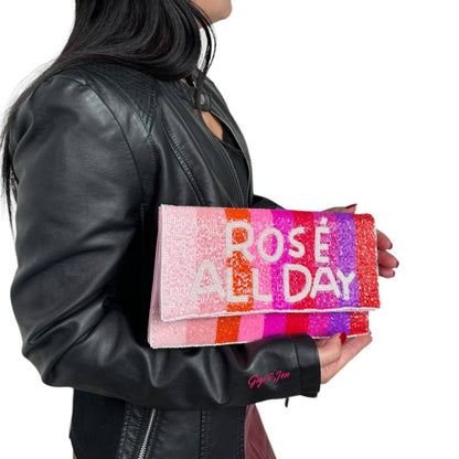 Rosé All Day Beaded Clutch / Crossbody Purse shades of Pink new night out bag