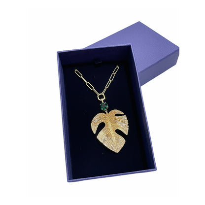 Swarovski Gold and Multi Tropical Leaf Pendant Necklace