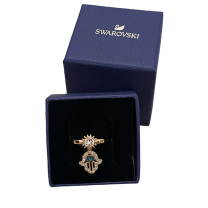 Swarovski Symbolic Hamsa hand charm Rose Gold Ring 52