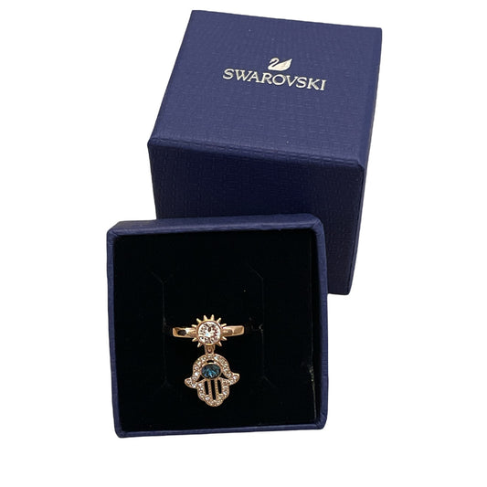 Swarovski Symbolic Hamsa hand charm Rose Gold Ring 52
