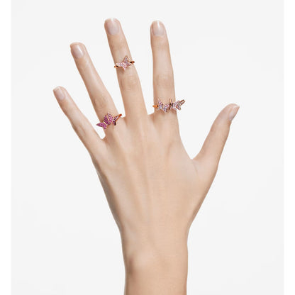 Swarovski Lilia ring Set (3), Butterfly, Pink, Rose gold-tone plated 55/7