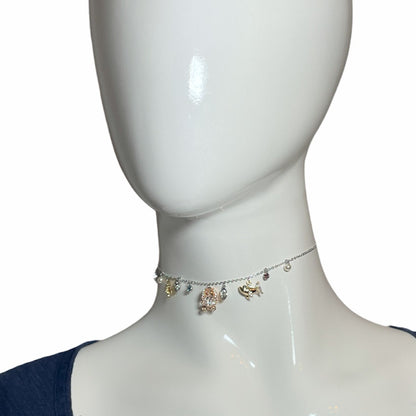 Swarovski Ocean Charm Adjustable Choker Necklace , Multi Colored ,mixed Plating