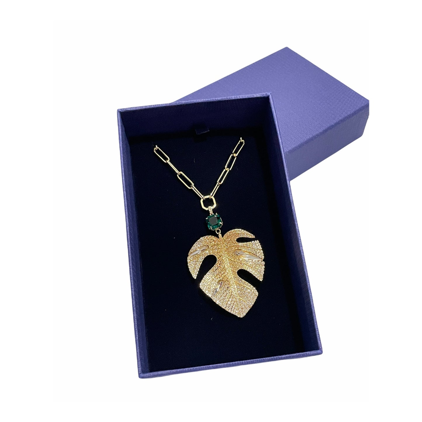 Swarovski Gold and Multi Tropical Leaf Pendant Necklace